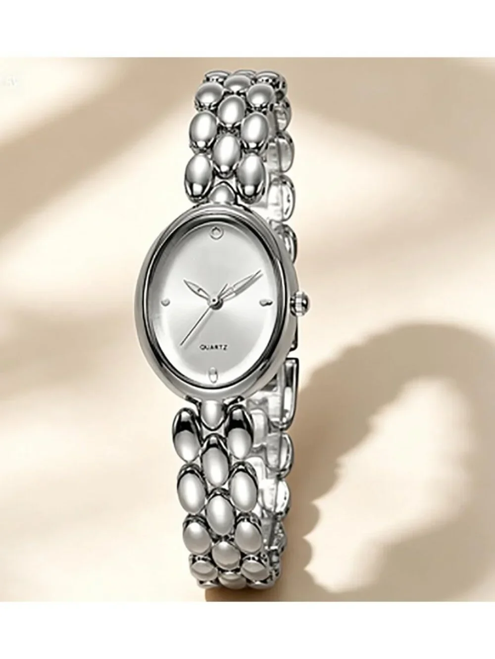Women’s Silver Lightweight Oval Dial Quartz Analog Elegant Dress Wrist Watch